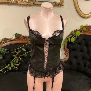 Vintage XTC Leather Corset Top Lace-Up Underwired Size 36 Black